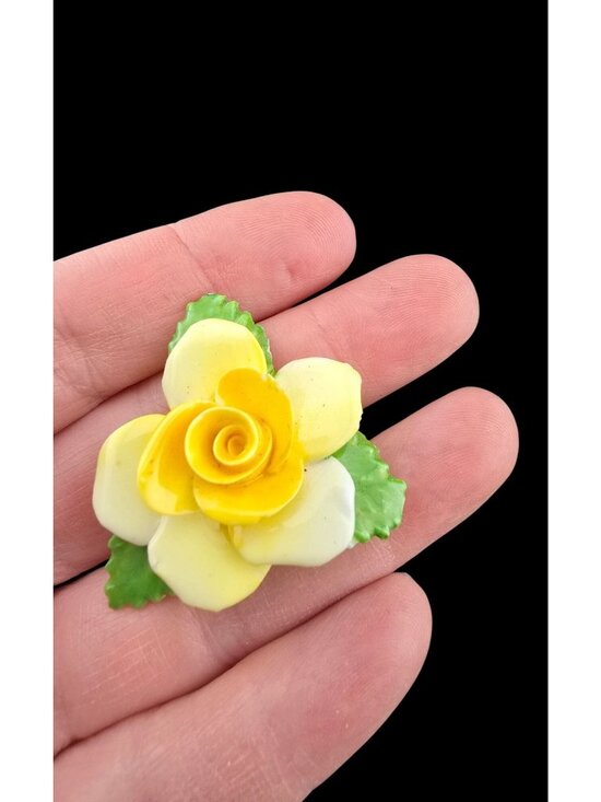 Royal Adderley Jewelry - Vintage Royal Adderley Brooch Yellow Rose Bone China Floral Jewelry Spring READ